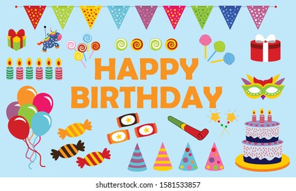 Collection of party and celebration vector icon for stock