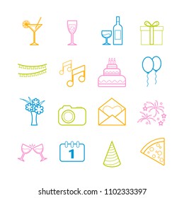 Collection of party and celebration vector line icons for web design