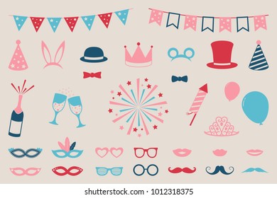 Collection of party icons - Carnival, photo booth and birthday. Vector.