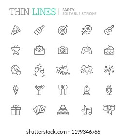 Collection of party related line icons. Editable stroke