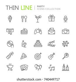 Collection of party thin line icons