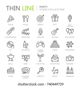 Collection of party thin line icons