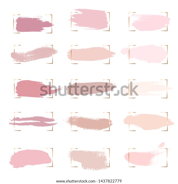 白い背景にパステルのブラシストロークとスポットのコレクション ピンクのパステルカラーのパレット のベクター画像素材 ロイヤリティフリー