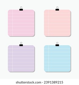 Collection of pastel color sticky notes. Blank paper notes for to-do list, planner, bookmarks, reminders, memories and stickers. Templates for a note message. Aesthetic paper Vector illustration.