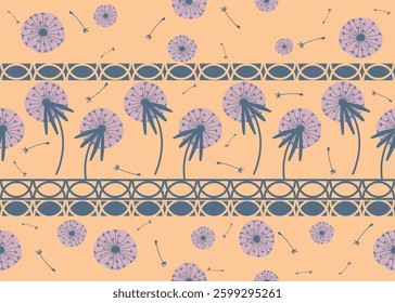 Collection of pastel colorful flower elements vector on pastel orange background. Hand drawn blossom illustration for decor, sticker, clipart, print. Pastel tiny flower seamless pattern. Vector floral