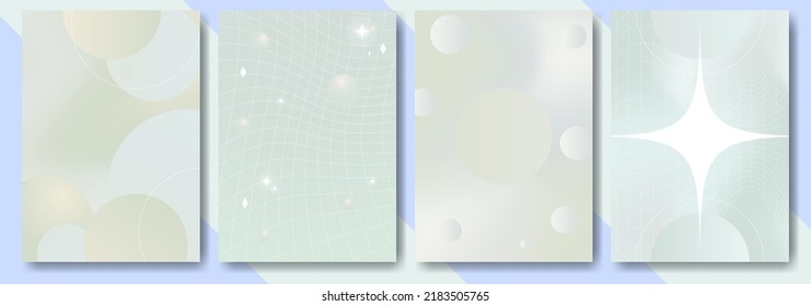 Collection of pastel poster backgrounds and templates with white geometric shapes for copy space. Liquid pastel gradients, pastel waves, stars. Vector Illustration. EPS 10.