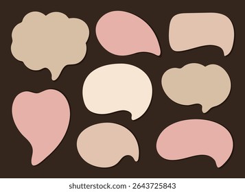 Una colección de burbujas de discurso de color pastel. Pegatinas con iconos de mensajes en blanco para formularios de conversación. Formas Abstractas con espacio de texto para chats, sesiones de planificación y redes sociales