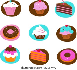 collection of pastry and cakes icons