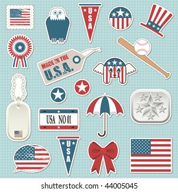 collection of patriotic usa stickers with flags