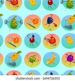 A collection of pattern fruits in the gym from which all juices are squeezed out with hard training