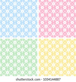 Collection of pattern in pastel colors. Texture with butterflies, hearts and flowers.