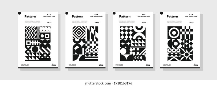 Collection of pattern templates. Black and white geometric pattern orientation vector business presentation set mock up. company branding pattern covers design layout bundle, poster, geometric concept