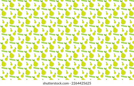 Collection with pattern vegan fruit on white background for textile design. White color background. Vector drawing. Green natural background. Healthy vegan food. Healthy eating. Vector illustration