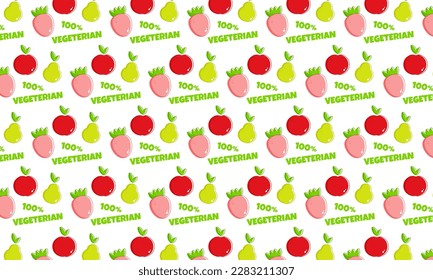 Collection with pattern vegan fruit on white background for textile design. White color background. Vector drawing. Green natural background. Healthy vegan food. Healthy eating. Vector illustration