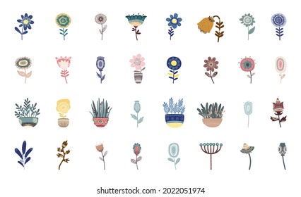 Collection of patterned flowers and plants.