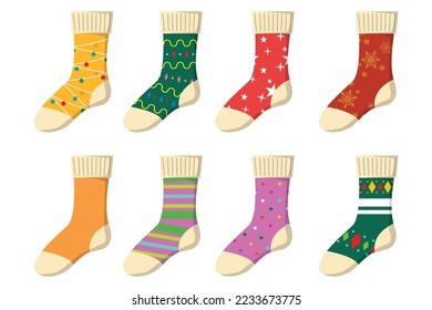 Colección de medias estampadas para decoraciones navideñas ilustraciones vectoriales EPS10