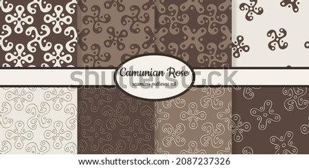 Collection of patterns with Ancient Italian sign Camunian rose designed for web, fabric, paper and all prints 