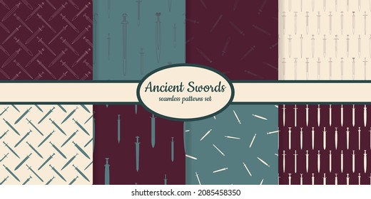 Colección de patrones con espadas antiguas diseñadas para web, tela, papel y todas las impresiones 