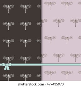 Collection of patterns of hand drawn dragonfly. Vector elements of nature in patterns. Vector set.