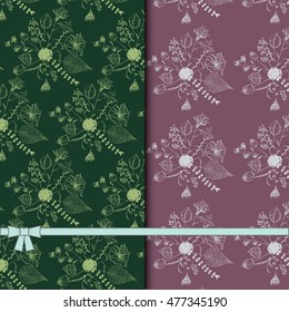 Collection of patterns of hand drawn flowers. Vector herbs and elements of nature in patterns. Vector collection of plants.
