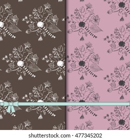 Collection of patterns of hand drawn flowers. Vector herbs and elements of nature in patterns. Vector collection of plants.
