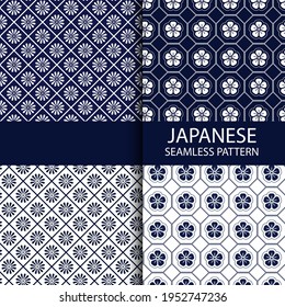 Collection of patterns in Japanese style. Vector floral illustration of Asian backgrounds.