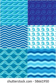 patrones de colección de ondas marinas, diseño estilizado