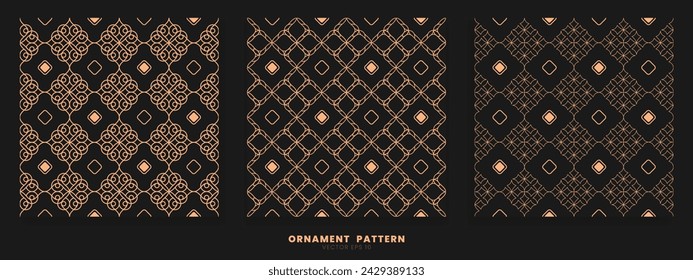 Eine Kollektion von Mustern mit minimalistischen und luxuriösen Linienornamenten mit einer Kombination aus Gold und Schwarz.