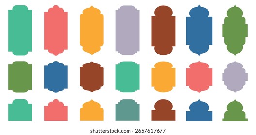 Colección de patrones en estilo oriental. Color boho suave de la ventana islámica, colección de la forma de la silueta. Siluetas de Plantillas tradicionales arabescas. Elementos de arquitectura islámica aislados