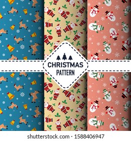 Collection of patterns. Use Merry Christmas and Happy New Year. Cute set of backgrounds with traditional. about santa,snowman,reindeer,snowflake.