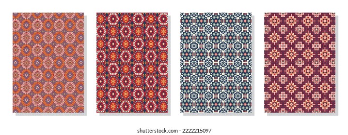 Collection of patterns with Uzbek motifs. Classic geometric textures for covers. Vector illustration.