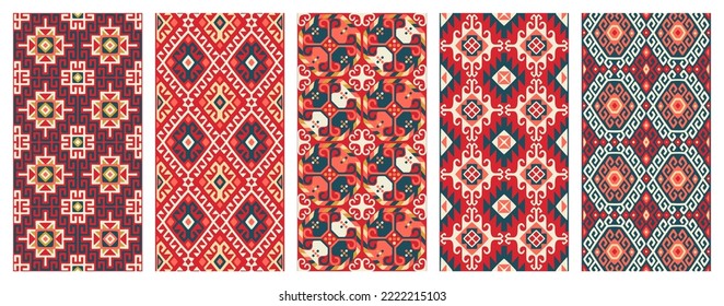 Collection of patterns with Uzbek motifs. Classic geometric textures for covers. Vector illustration.