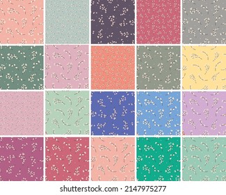 Collection of patterns with willow. Seamless willow background. Vector illustration 