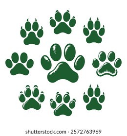 Collection of Paw footprint in vector art style, paw print silhouette