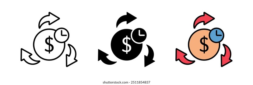 coleção de ícones de processamento de pagamento. símbolo de dólar com sinal de relógio e seta. design moderno