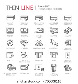 Collection of payment thin line icons
