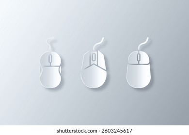 collection of pc mouse icons made in white paper art style with shadows and highlights
