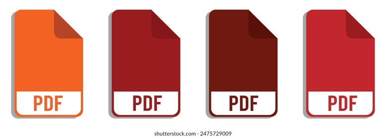 collection of pdf icons | pdf icon sheet | black, white and red pdf and paper symbols with different corners. Vector Illustration.	