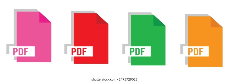 collection of pdf icons | pdf icon sheet | black, white and red pdf and paper symbols with different corners. Vector Illustration.	