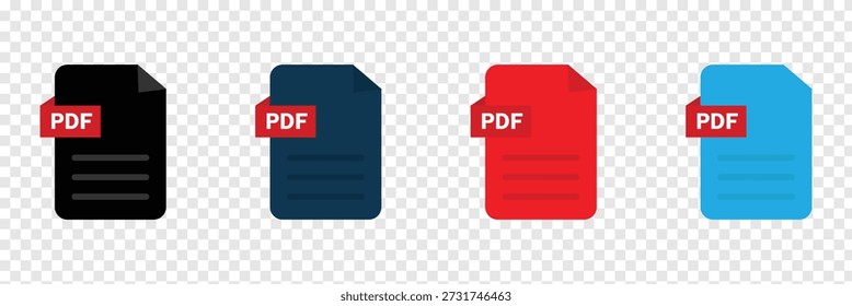 Sammlung von PDF-Symbolen | PDF-Symbolblatt | schwarz, weiß und rot pdf und Papier-Symbole mit verschiedenen Ecken. Vektorgrafik. Vektorgrafik EPS 10 .