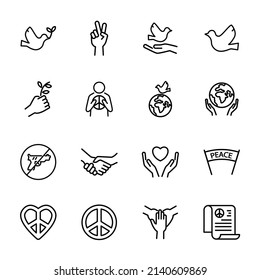 Collection Of Peace Outline Icons Include Icons Such As Branch, Dove, Peace, Treaty, Pigeon . Sign Of Peace , Peace Day Icons. Vector, Illustration