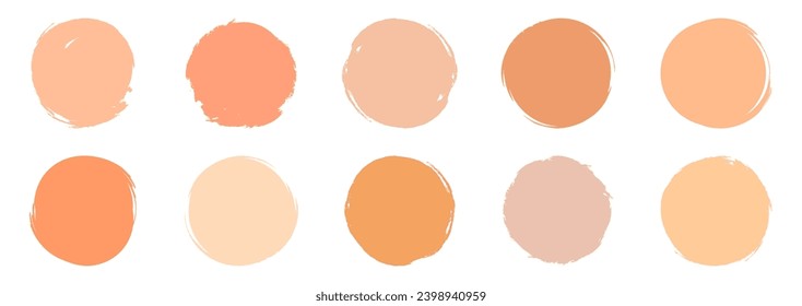 Collection of Peach Fuzz Color of the year ink brush circles. Vector set of neutral colored oriental terracotta hand drawn artistic design elements for sale promotion, social media, highlights