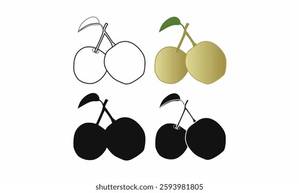  collection of pear fruit illustrations in outline, silhouette, and colored styles. Ideal for food packaging, branding, botanical designs, and educational materials