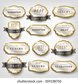 collection of pearl white elegant emblem design set