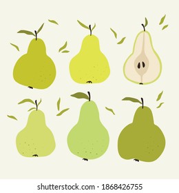 Collection of pears. Cartoon colorful hand drawn vector illustration
