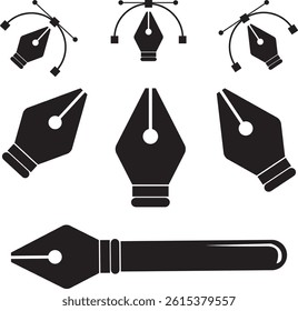Collection of pen and nib icons for design and writing pen tool icon