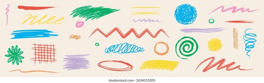 Collection of Pencil brush crayon marker chalk texture line stroke element set. Hand drawn crayon pencil brush stroke texture line charcoal shape. Chalk scratch hand drawn style background.