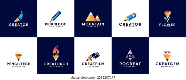 collection of pencil combination logo, education, creator, graphic design illustration.