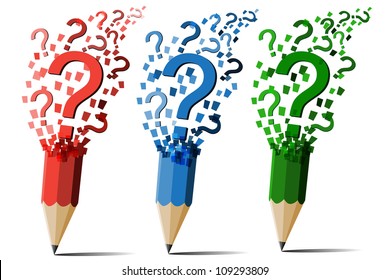 Collection Of Pencil Question Marks Vector.