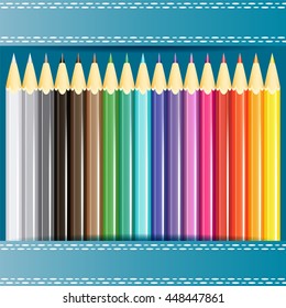 Collection of pencils in the pocket. Vector illustration.